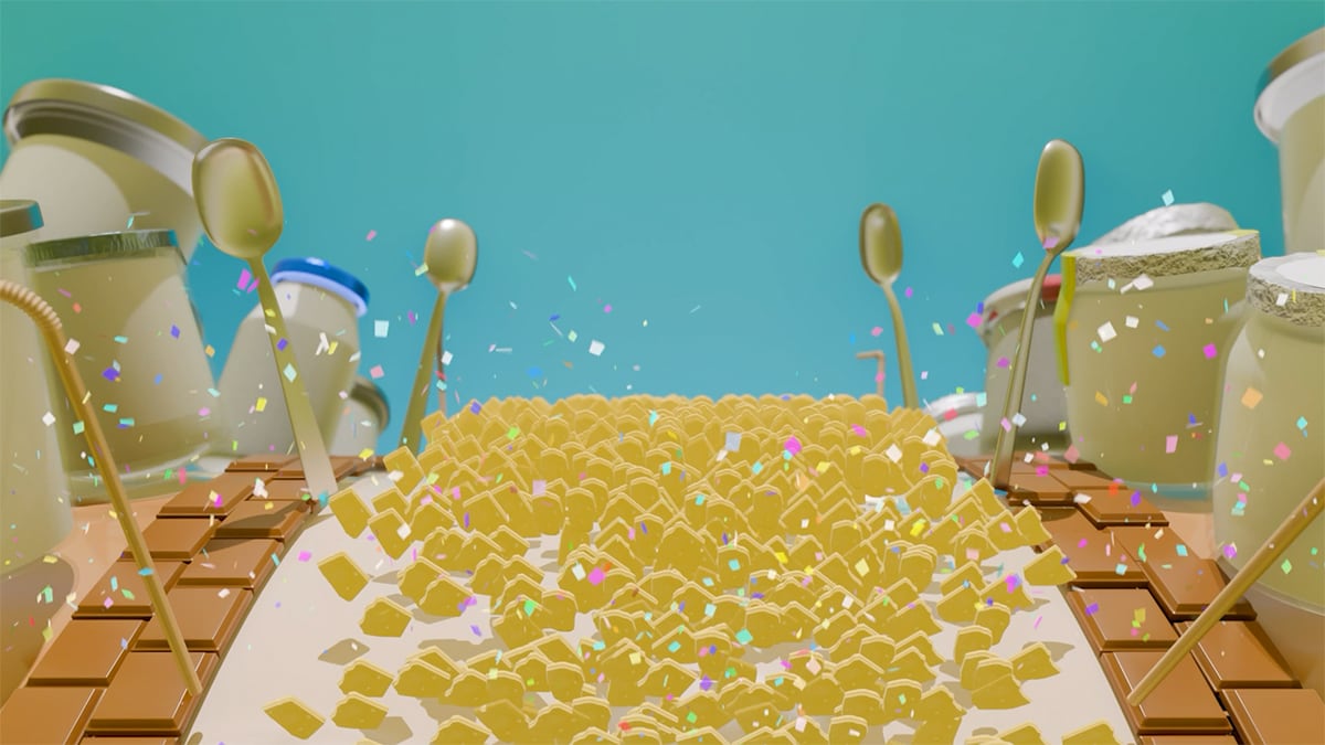 3D-animierte Zentis Colored Splits in einer farbenfrohen Motion-Design-Kampagne von H-ZWO zum Produktlaunch 2024.